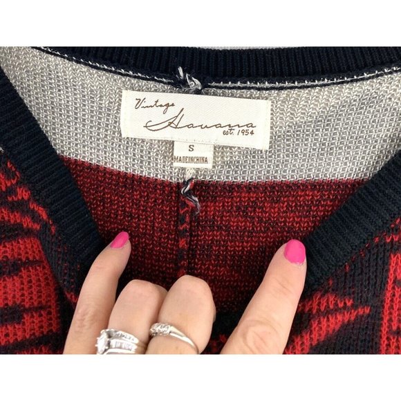 VINTAGE HAVANA Fringed Tribal Aztec Boho Sesign woman Sweater Charcoal- Red S - Picture 7 of 12